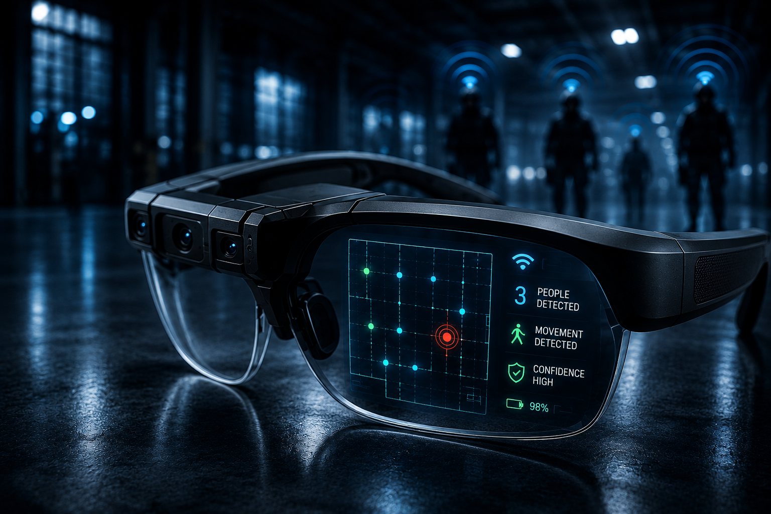 WiFiGlass AI smart glasses concept showing hands-free wireless sensing and real-time situational awareness